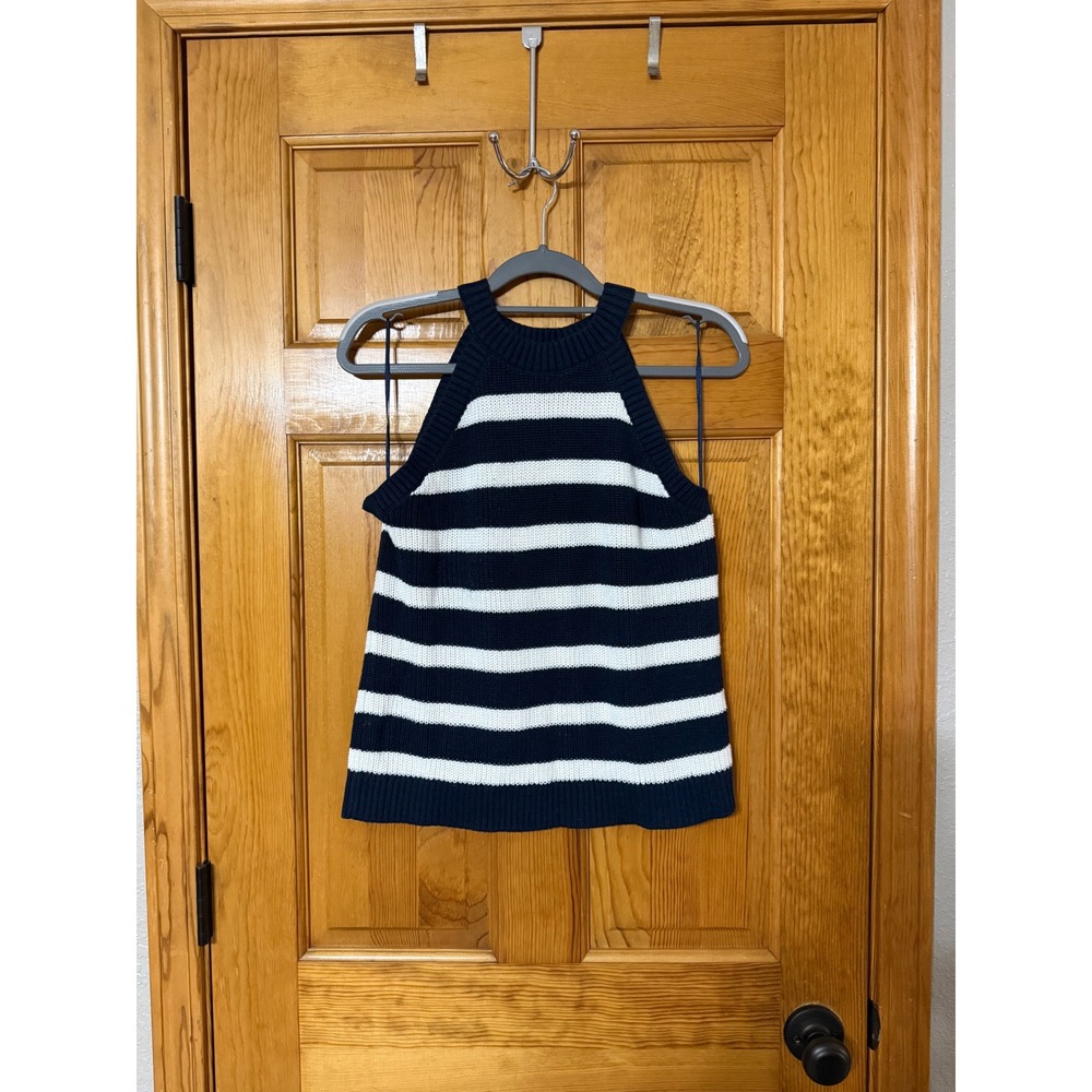 Old Navy Womens Navy Blue White Striped Halter Neck Knit Sweater Tank Top Large